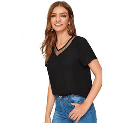 Mayawye Women's Polyester, Knitting Western Wear T-Shirt (Black)