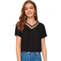 Mayawye Women's Polyester, Knitting Western Wear T-Shirt (Black)