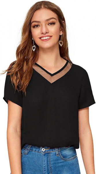 Mayawye Women's Polyester, Knitting Western Wear T-Shirt (Black)