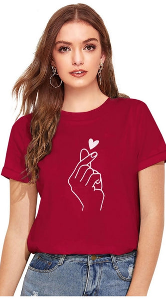 Mayawye Women's Cotton Western Wear T-Shirt (Maroon)