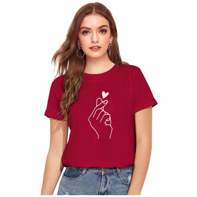 Mayawye Women's Cotton Western Wear T-Shirt (Maroon)