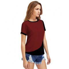 Mayawye Women's Polyester, Knitting Western Wear T-Shirt (Maroon)