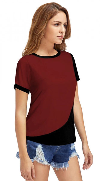 Mayawye Women's Polyester, Knitting Western Wear T-Shirt (Maroon)