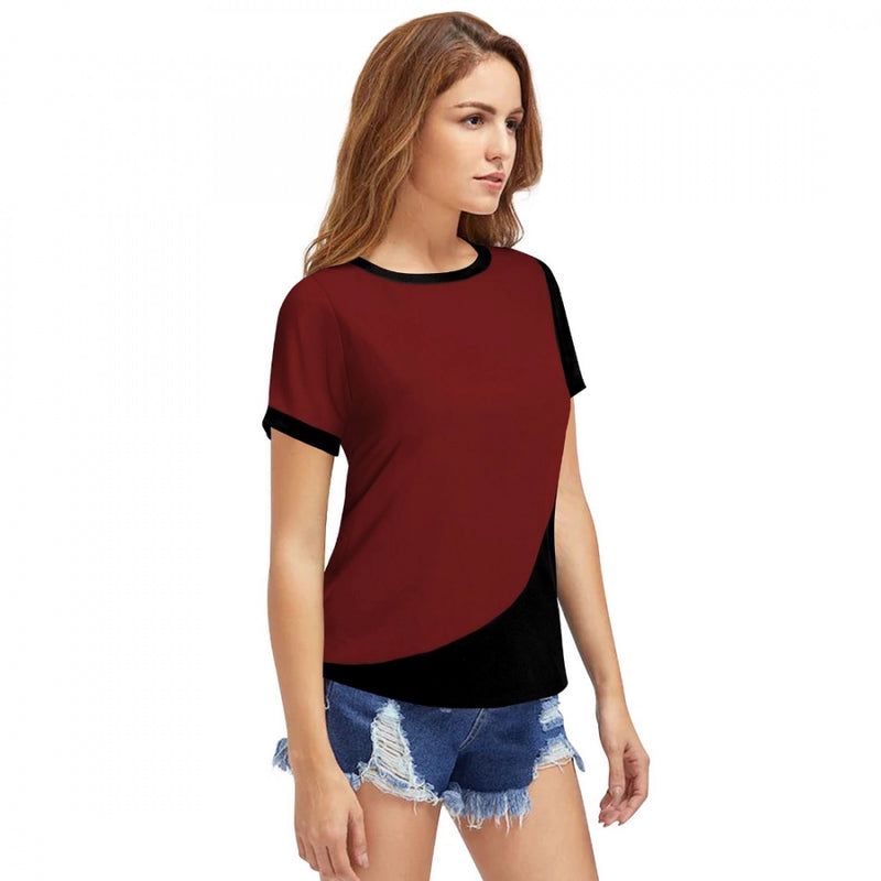 Mayawye Women's Polyester, Knitting Western Wear T-Shirt (Maroon)