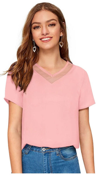 Mayawye Women's Polyester, Knitting Western Wear T-Shirt (Peach)