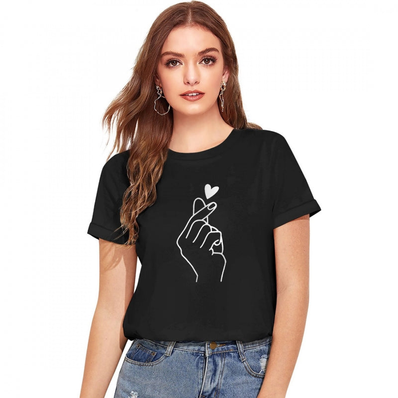 Mayawye Women's Cotton Western Wear T-Shirt (Black)
