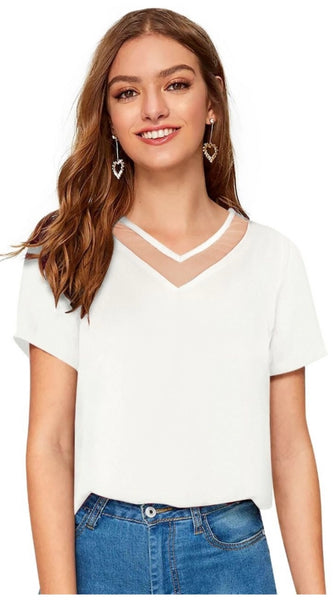 Mayawye Women's Polyester, Knitting Western Wear T-Shirt (White)