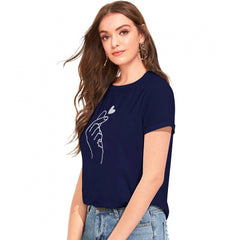 Mayawye Women's Cotton Western Wear T-Shirt (Blue)