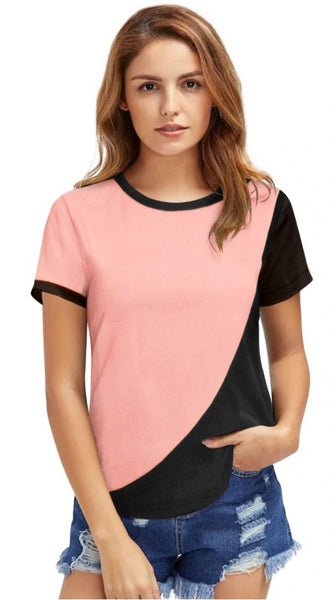 Mayawye Women's Polyester, Knitting Western Wear T-Shirt (Peach)