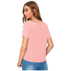 Mayawye Women's Polyester, Knitting Western Wear T-Shirt (Peach)