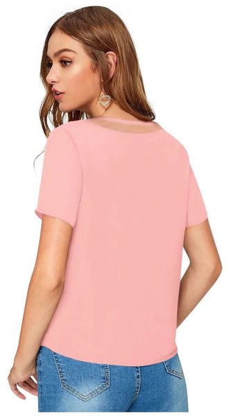 Mayawye Women's Polyester, Knitting Western Wear T-Shirt (Peach)