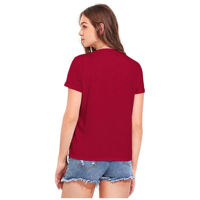 Mayawye Women's Cotton Western Wear T-Shirt (Maroon)