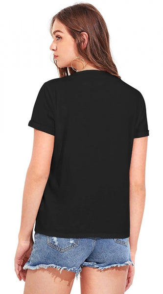 Mayawye Women's Cotton Western Wear T-Shirt (Black)