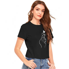 Mayawye Women's Cotton Western Wear T-Shirt (Black)