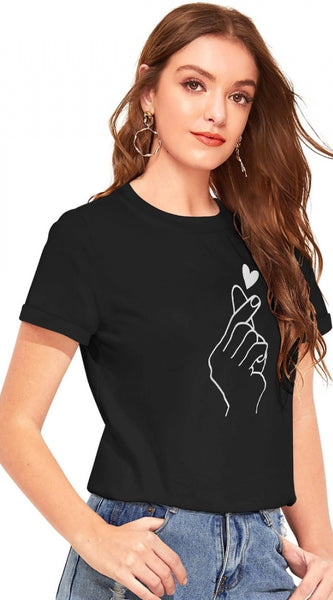 Mayawye Women's Cotton Western Wear T-Shirt (Black)