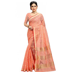 Mayawye Women's Kota Doria Cotton Checked Saree With Blouse (Peach, 5-6 Mtrs)
