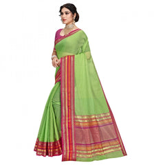Mayawye Women's Kota Doria Cotton Bordered Saree With Blouse (Light Green, 5-6 Mtrs)