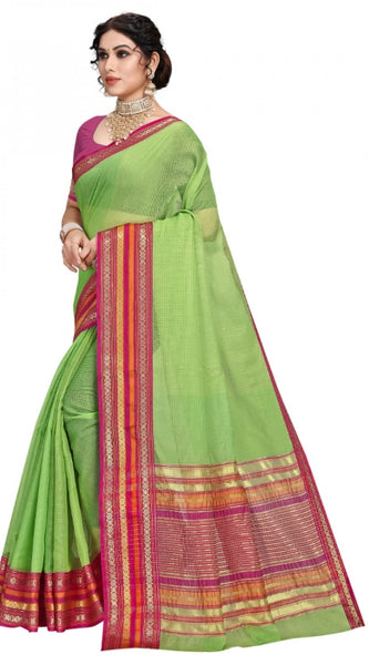 Mayawye Women's Kota Doria Cotton Bordered Saree With Blouse (Light Green, 5-6 Mtrs)
