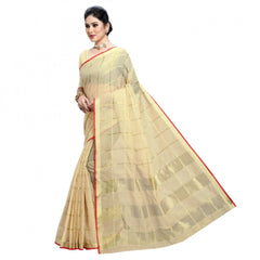 Mayawye Women's Kota Doria Cotton Checked Saree With Blouse (Beige, 5-6 Mtrs)
