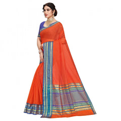 Mayawye Women's Kota Doria Cotton Bordered Saree With Blouse (Fanta, 5-6 Mtrs)