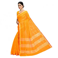 Mayawye Women's Kota Doria Cotton Checked Saree With Blouse (Yellow, 5-6 Mtrs)