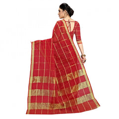 Mayawye Women's Kota Doria Cotton Checked Saree With Blouse (Red, 5-6 Mtrs)