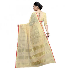 Mayawye Women's Kota Doria Cotton Checked Saree With Blouse (Beige, 5-6 Mtrs)
