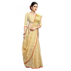 Mayawye Women's Kota Doria Cotton Checked Saree With Blouse (Beige, 5-6 Mtrs)