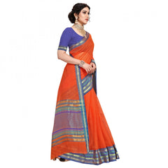Mayawye Women's Kota Doria Cotton Bordered Saree With Blouse (Fanta, 5-6 Mtrs)