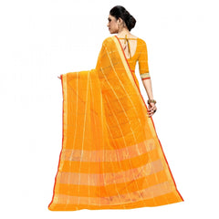 Mayawye Women's Kota Doria Cotton Checked Saree With Blouse (Yellow, 5-6 Mtrs)