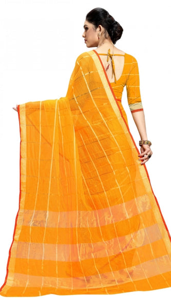Mayawye Women's Kota Doria Cotton Checked Saree With Blouse (Yellow, 5-6 Mtrs)