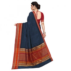 Mayawye Women's Kota Doria Cotton Bordered Saree With Blouse (Navy Blue, 5-6 Mtrs)