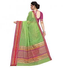 Mayawye Women's Kota Doria Cotton Bordered Saree With Blouse (Light Green, 5-6 Mtrs)