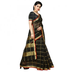 Mayawye Women's Kota Doria Cotton Checked Saree With Blouse (Black, 5-6 Mtrs)