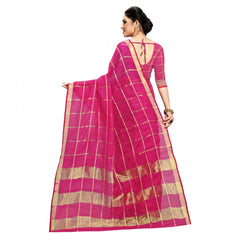 Mayawye Women's Kota Doria Cotton Checked Saree With Blouse (Rani, 5-6 Mtrs)