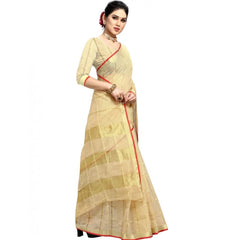 Mayawye Women's Kota Doria Cotton Checked Saree With Blouse (Beige, 5-6 Mtrs)