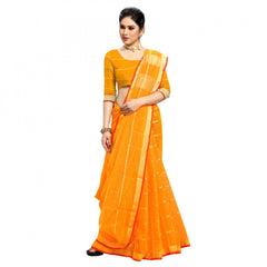 Mayawye Women's Kota Doria Cotton Checked Saree With Blouse (Yellow, 5-6 Mtrs)