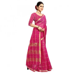 Mayawye Women's Kota Doria Cotton Checked Saree With Blouse (Rani, 5-6 Mtrs)