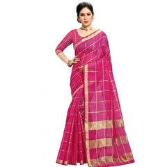 Mayawye Women's Kota Doria Cotton Checked Saree With Blouse (Rani, 5-6 Mtrs)