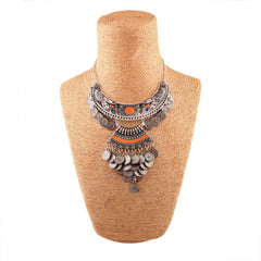 Mayawye Designer Oxidised German Silver Tribal Necklace Pandeant Antique Necklace (Color: Silver)
