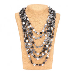 Mayawye Jewellery Stylish Silver Black Beads Necklace (Color: Grey)