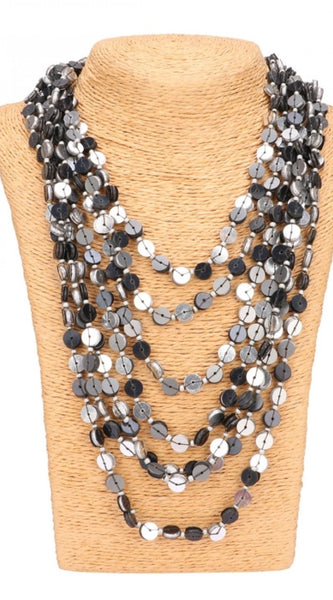 Mayawye Jewellery Stylish Silver Black Beads Necklace (Color: Grey)