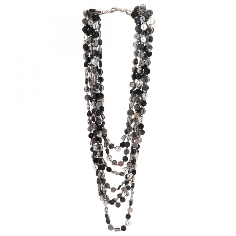 Mayawye Jewellery Stylish Silver Black Beads Necklace (Color: Grey)
