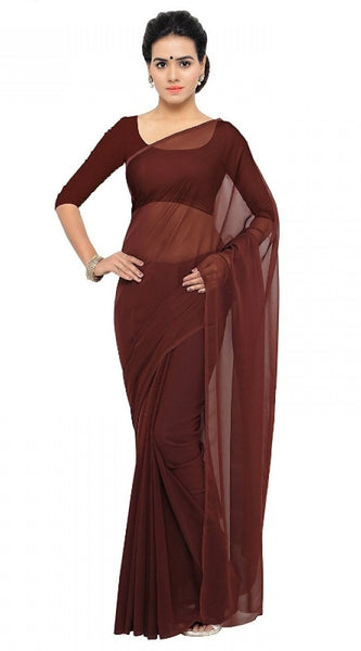 Mayawye Women's Georgette Plain Saree With Blouse (Coffee, 5-6 Mtrs)