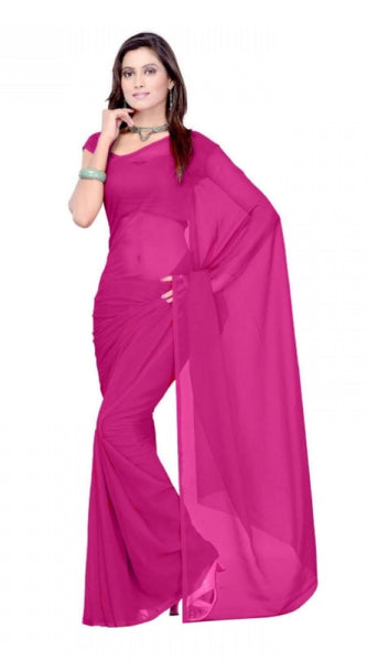 Mayawye Women's Georgette Plain Saree With Blouse (Wine, 5-6 Mtrs)