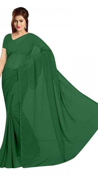 Mayawye Women's Georgette Plain Saree With Blouse (Dark Green, 5-6 Mtrs)