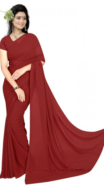 Mayawye Women's Georgette Plain Saree With Blouse (Maroon, 5-6 Mtrs)