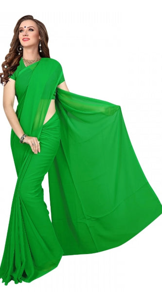 Mayawye Women's Georgette Plain Saree With Blouse (Dark Green, 5-6 Mtrs)