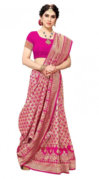 Mayawye Women's Jacquard Silk Kanjivaram Jacquard Silk Saree With Blouse (Pink, 5-6 Mtrs)