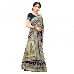 Mayawye Women's Jacquard Silk Kanjivaram Jacquard Silk Saree With Blouse (Navy Blue, 5-6 Mtrs)